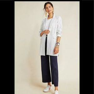 Anthropologie White Striped Blazer